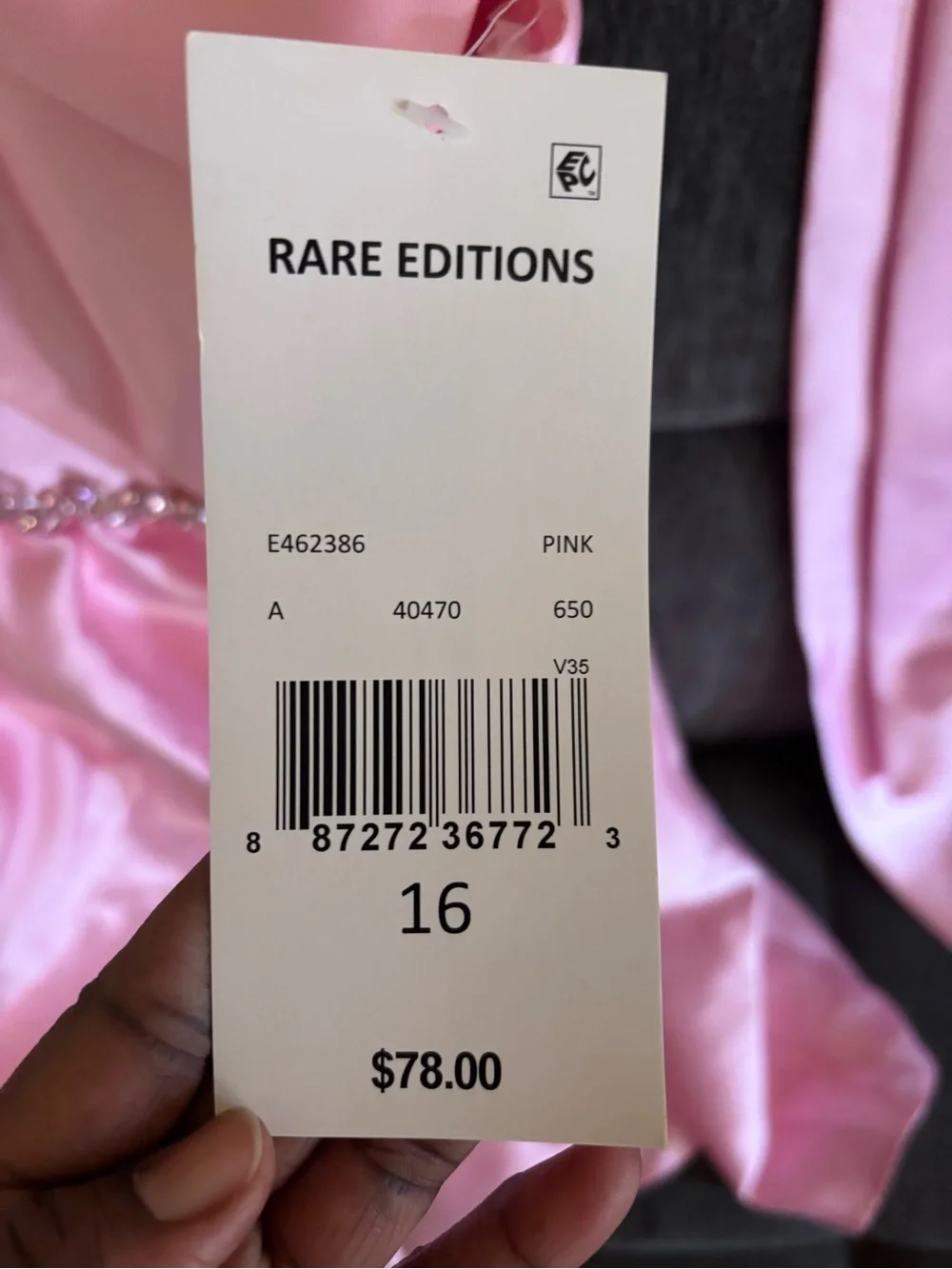 Rare Editions Pink Satin One-Shoulder Dress with Bow and Jeweled Waist